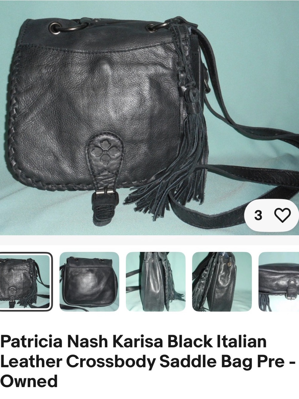 Patricia Nash Black Leather Crossbody with Braided Trim & Tassel - Picture 1 of 8